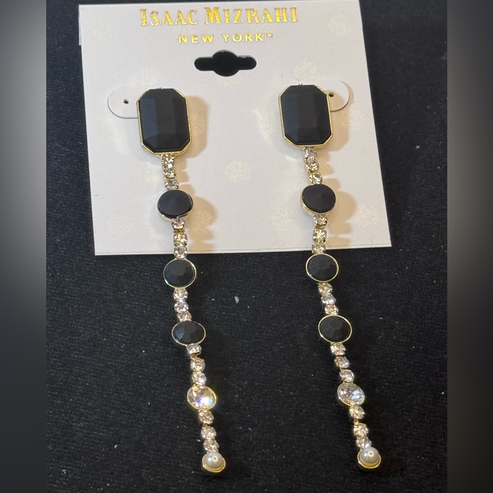 Isaac Mizrahi Stunning Black & Crystal Drop Earrings 4 inch approx